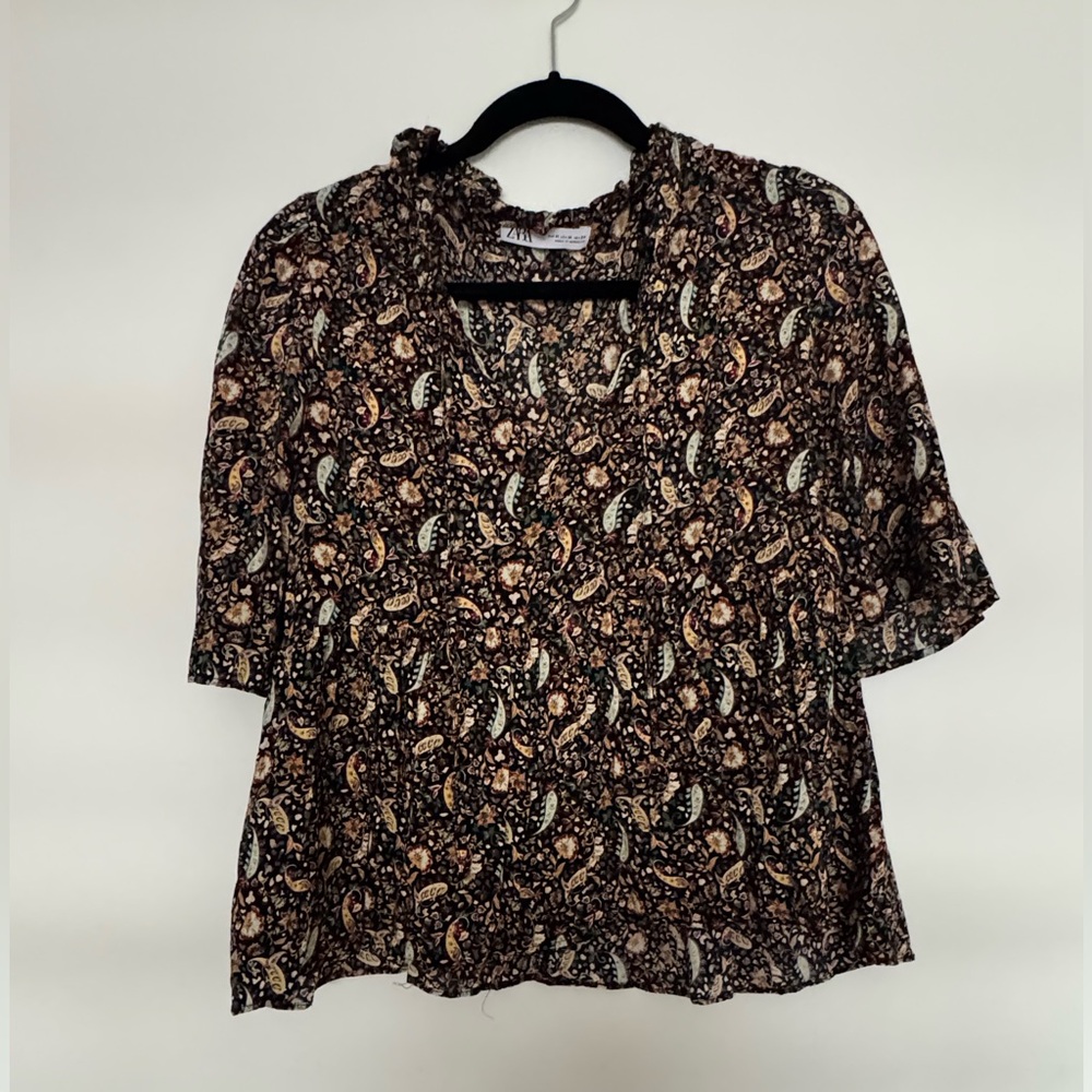 Zara Black and Brown Paisley Women's Blouse
